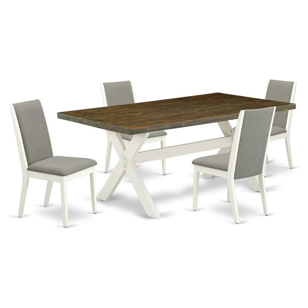 East West Furniture X077La206-5 5 Piece Dinette Set For 4 Includes A Rectangle Dining Table With X-Legs And 4 Shitake Linen Fabric Parson Dining Room Chairs, 40X72 Inch, Multi-Color